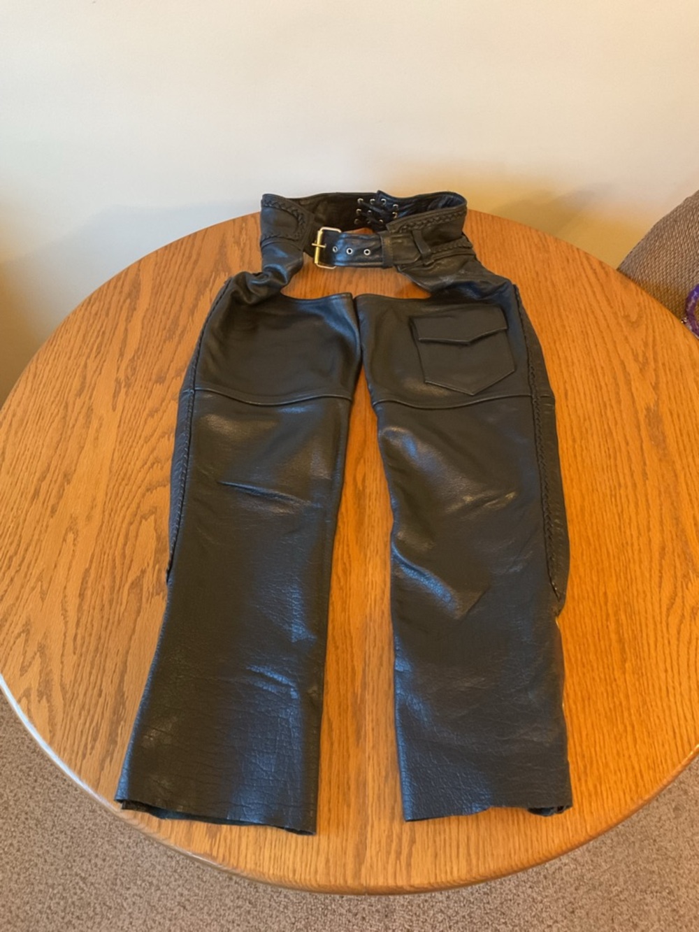 Ladies Black Leather Chaps, Size Small